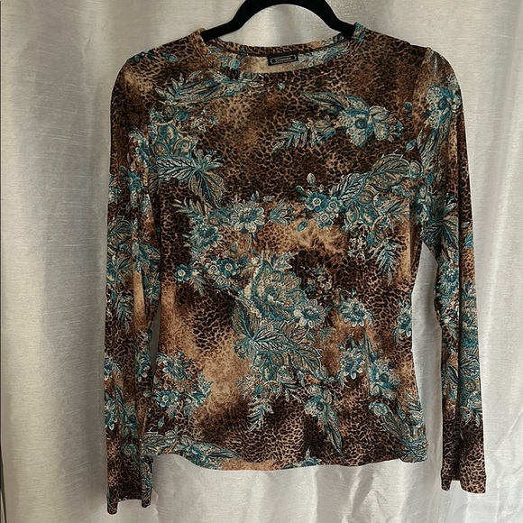 Tops - Vintage Printed mesh Long Sleeve Top